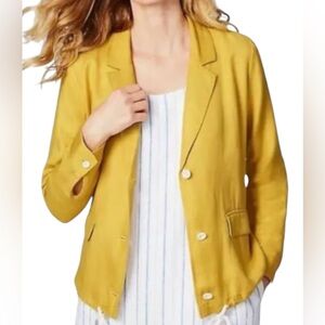 J.Jill Linen Blend Drawstring Hem Blazer Jacket Daisy Yellow XL